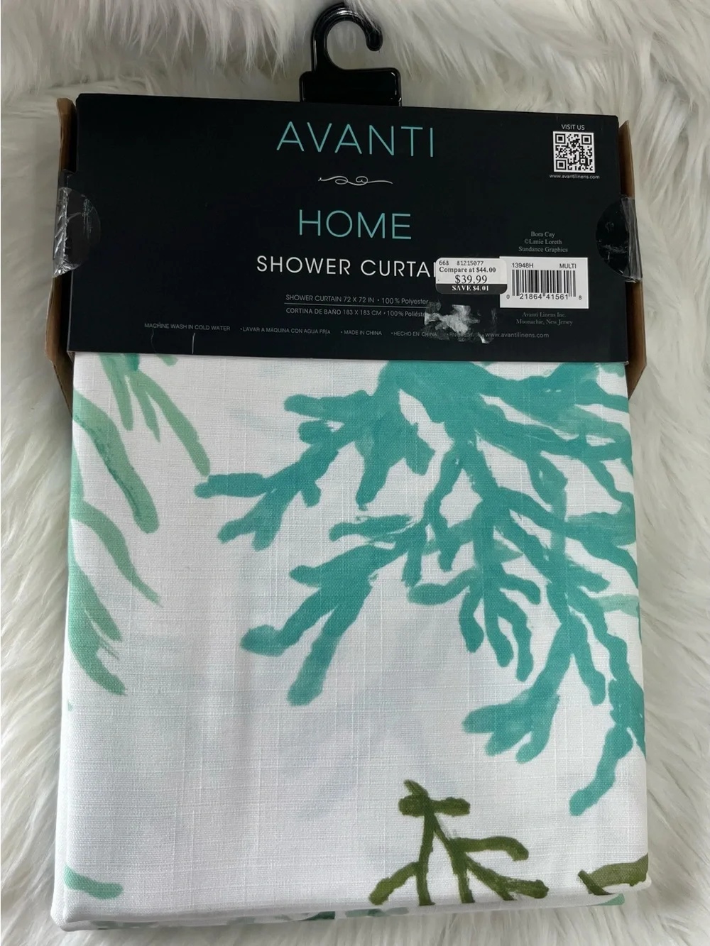 Avanti Home Bora Cay Botanical Shower‎ Curtain Green White 72x72